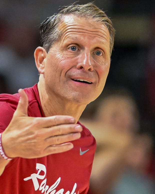Razorbacks coach Eric Musselman on sidelines against Purdue on Saturday